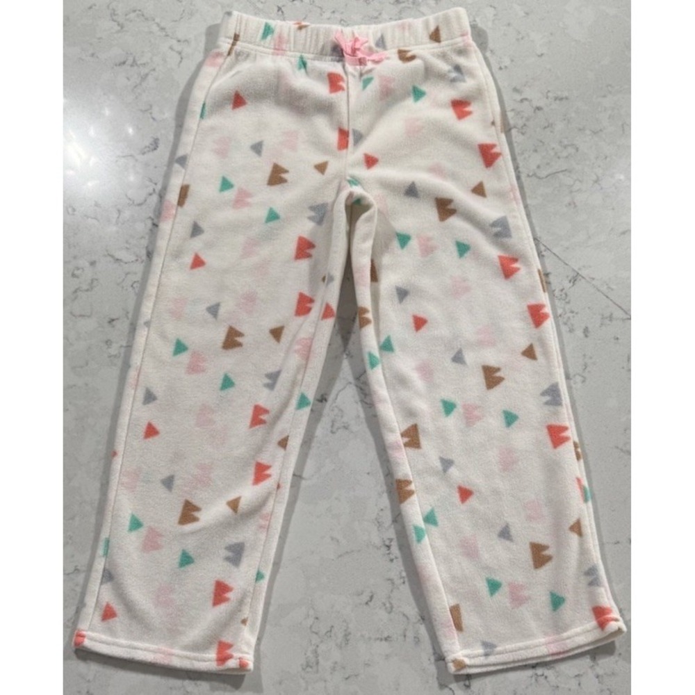 Eddie Bauer Kids Pajama Pants Girls Small 7/8 Cream Geometric Triangle Fleece